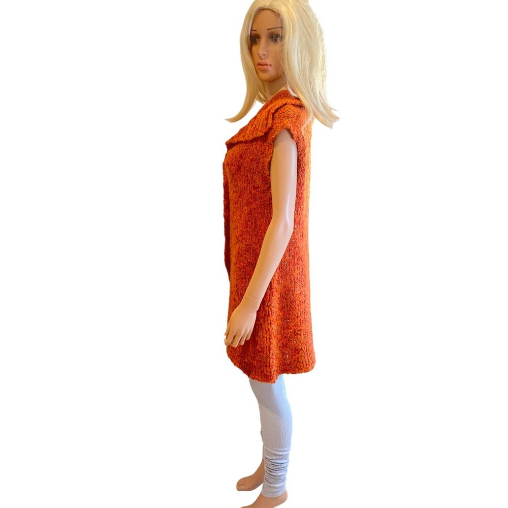 Chico's Crochet Long Sweater Cardigan Vest W's M Wool Blend Orange Fall Chunky - Picture 4 of 12